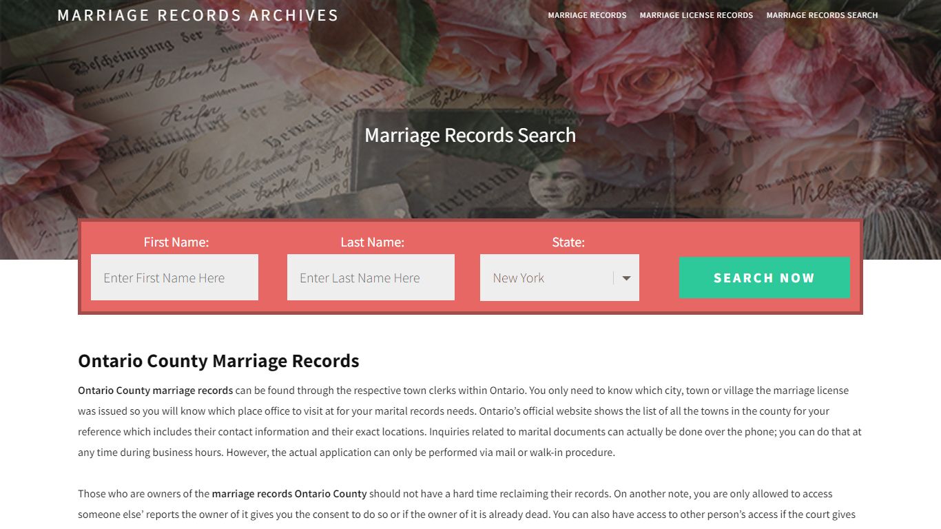 Ontario County Marriage Records - Enter Name and Search