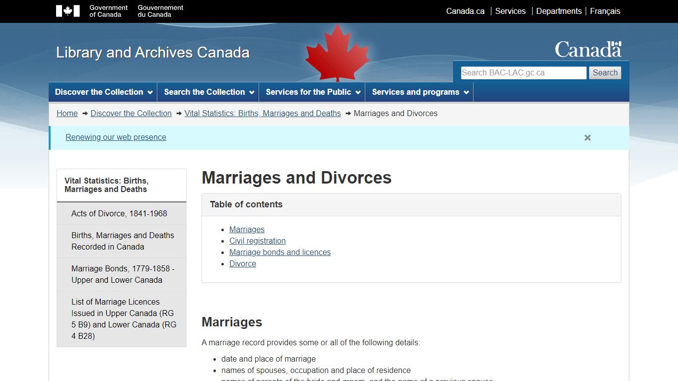 Marriages and Divorces - Library and Archives Canada